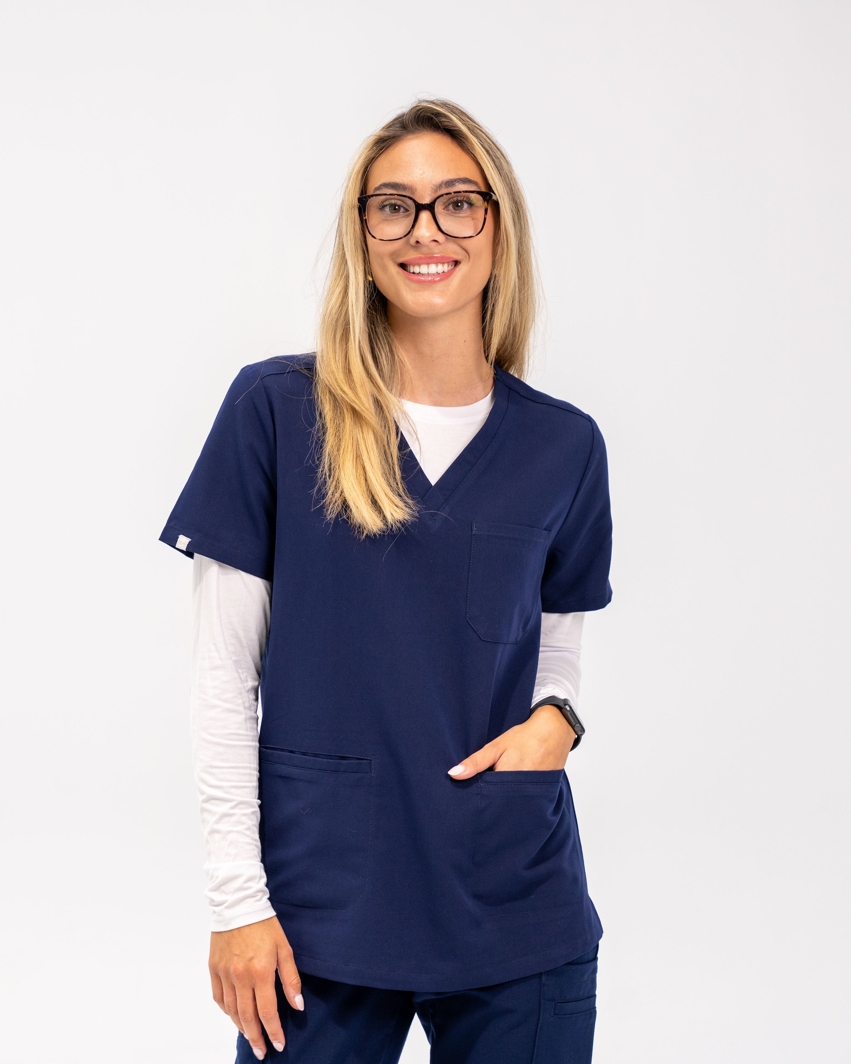 Haut d'uniforme médical à trois poches Victoria - Bleu marine