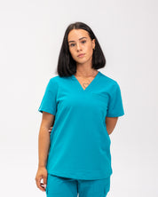 Haut d'uniforme médical à une poche Olivia - Bleu Cyan