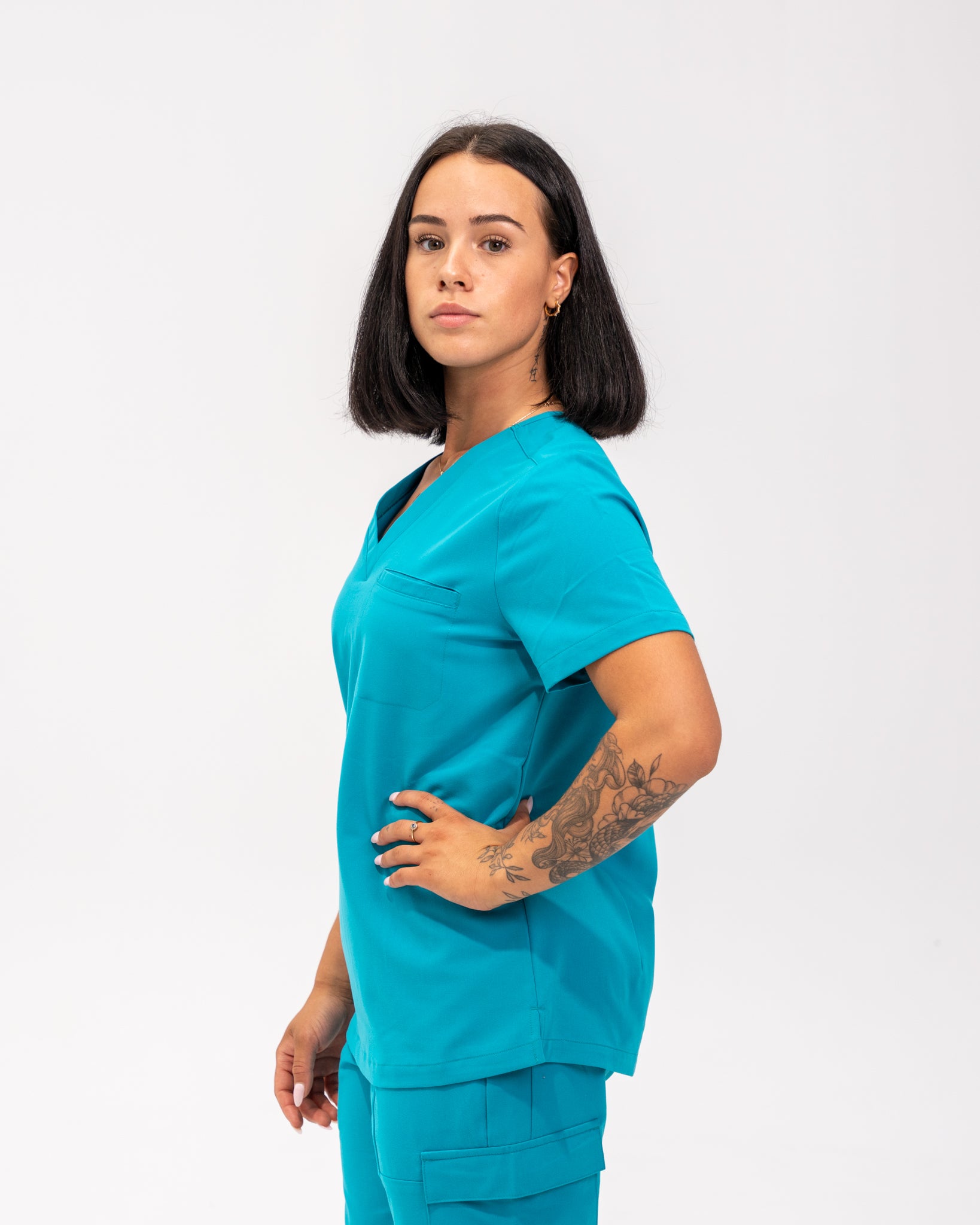 Haut d'uniforme médical à une poche Olivia - Bleu Cyan