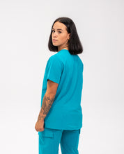 Haut d'uniforme médical à une poche Olivia - Bleu Cyan