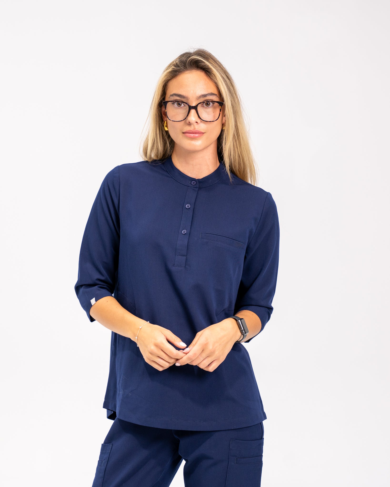 Haut d'uniforme médical à manches trois quart Cecilia - Bleu marine