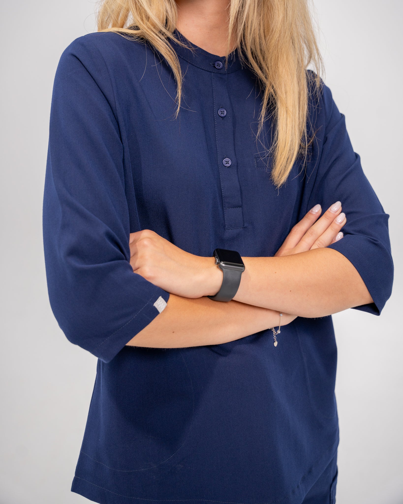 Haut d'uniforme médical à manches trois quart Cecilia - Bleu marine