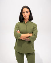 Haut d'uniforme médical à manches trois quart Cecilia - Vert Mousse