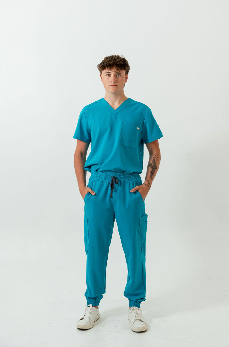 Liam Scrub Top - Cyan Blue