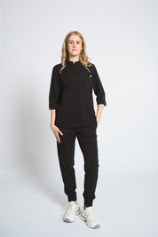 Cecilia Mid-Sleeve Scrub Top - Black