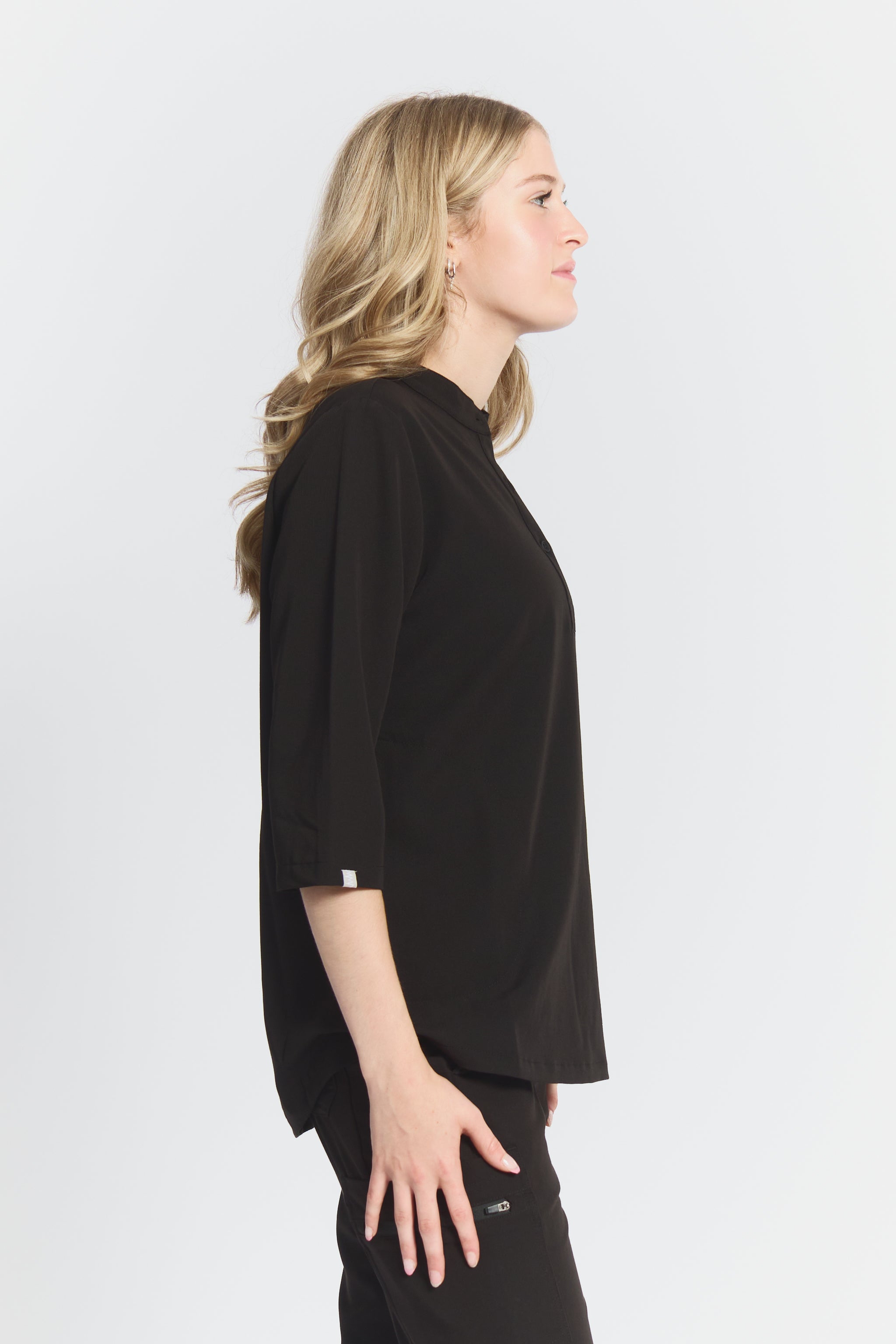 Cecilia Mid-Sleeve Scrub Top - Black