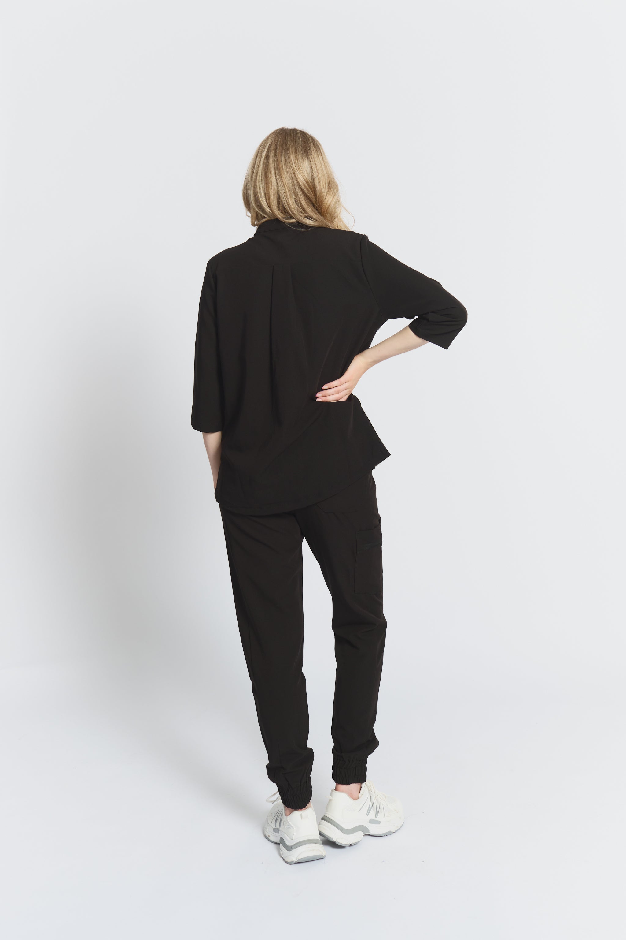 Cecilia Mid-Sleeve Scrub Top - Black