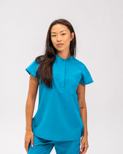 Ophelia Cap Sleeve Scrub Top - Cyan Blue