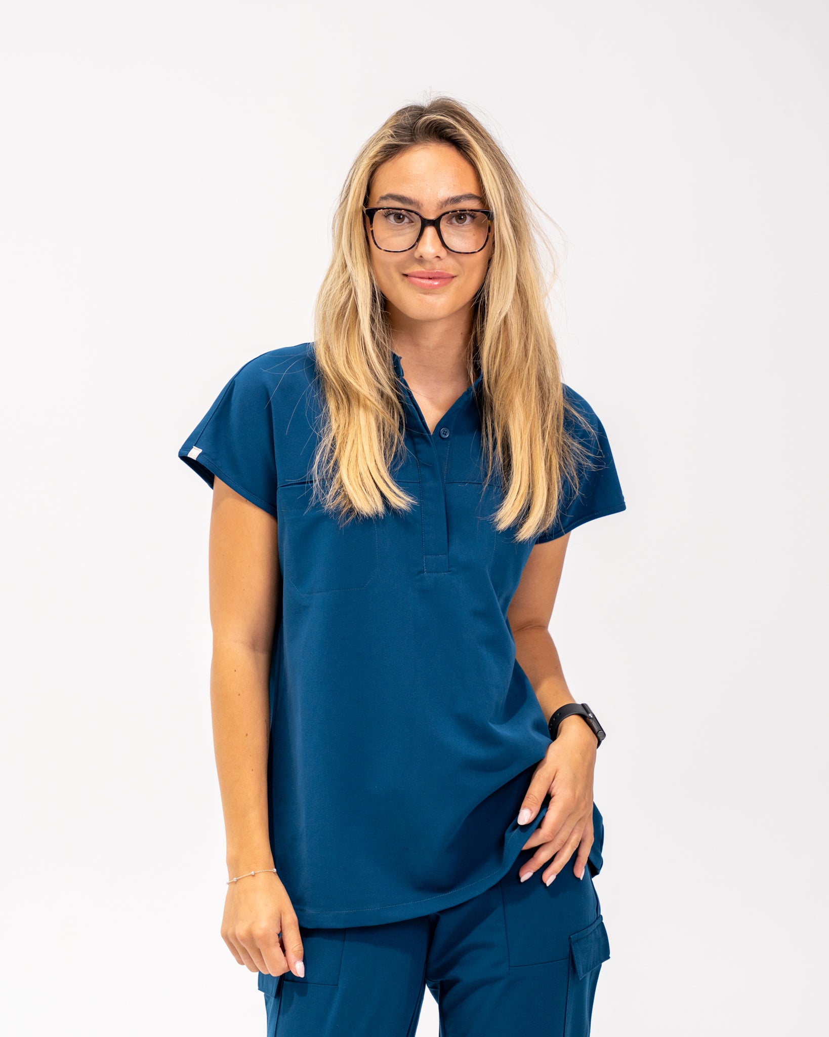 Ophelia Cap Sleeve Scrub Top - Abyss Blue