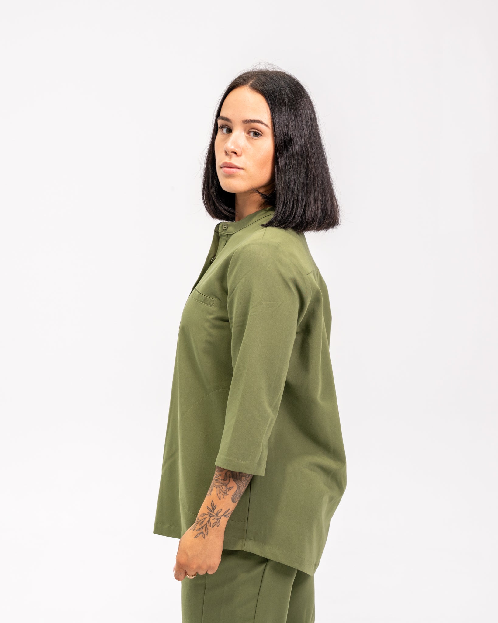 Cecilia Mid-Sleeve Scrub Top - Mossy Green