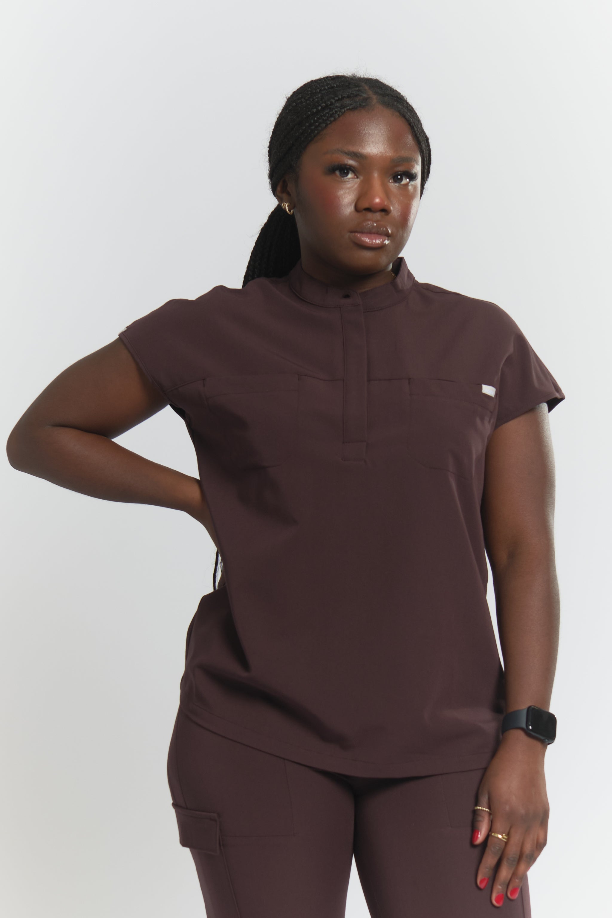 Ophelia Cap Sleeve Scrub Top - Espresso