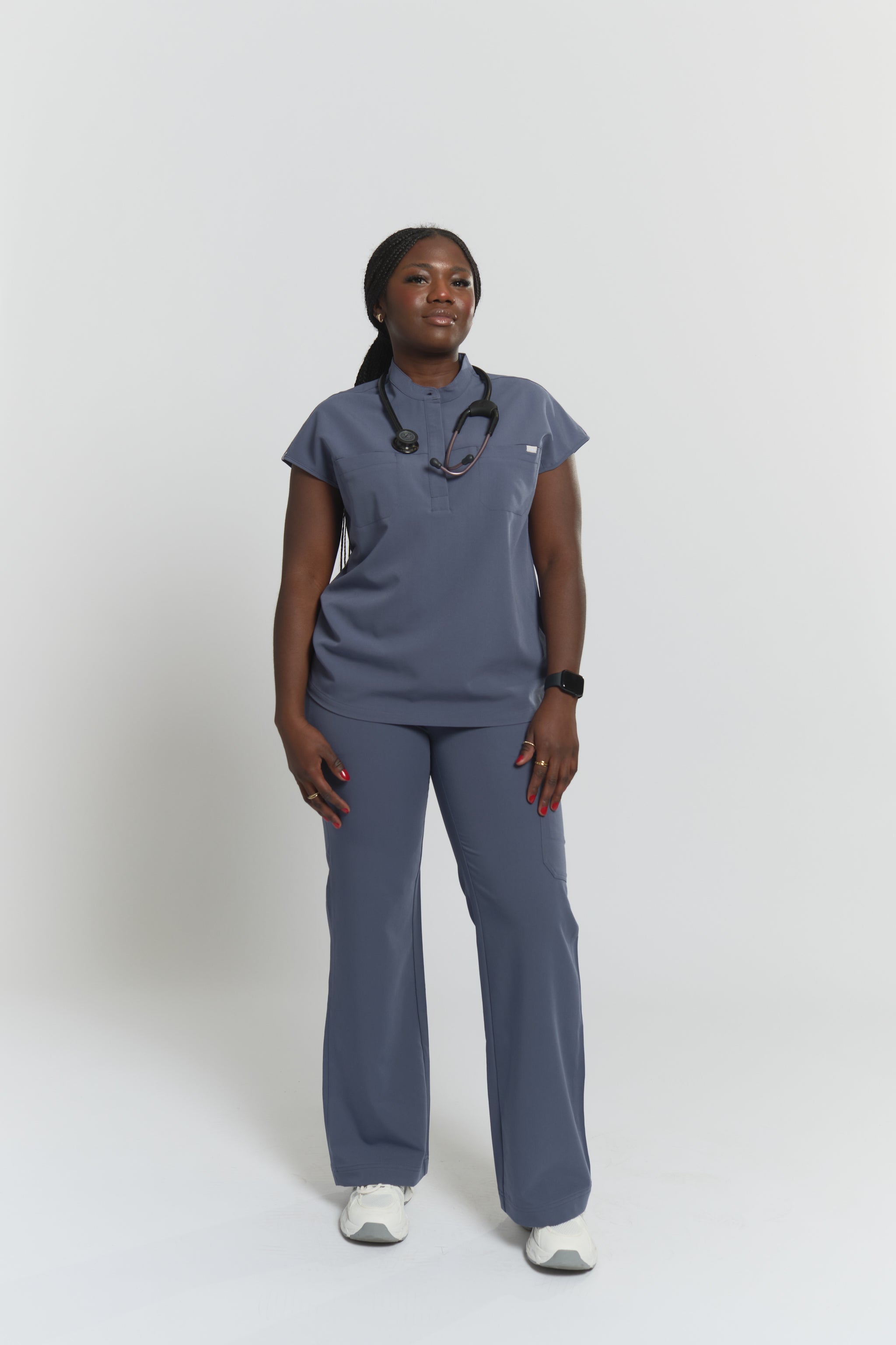 Ophelia Cap Sleeve Scrub Top - Stormy Grey