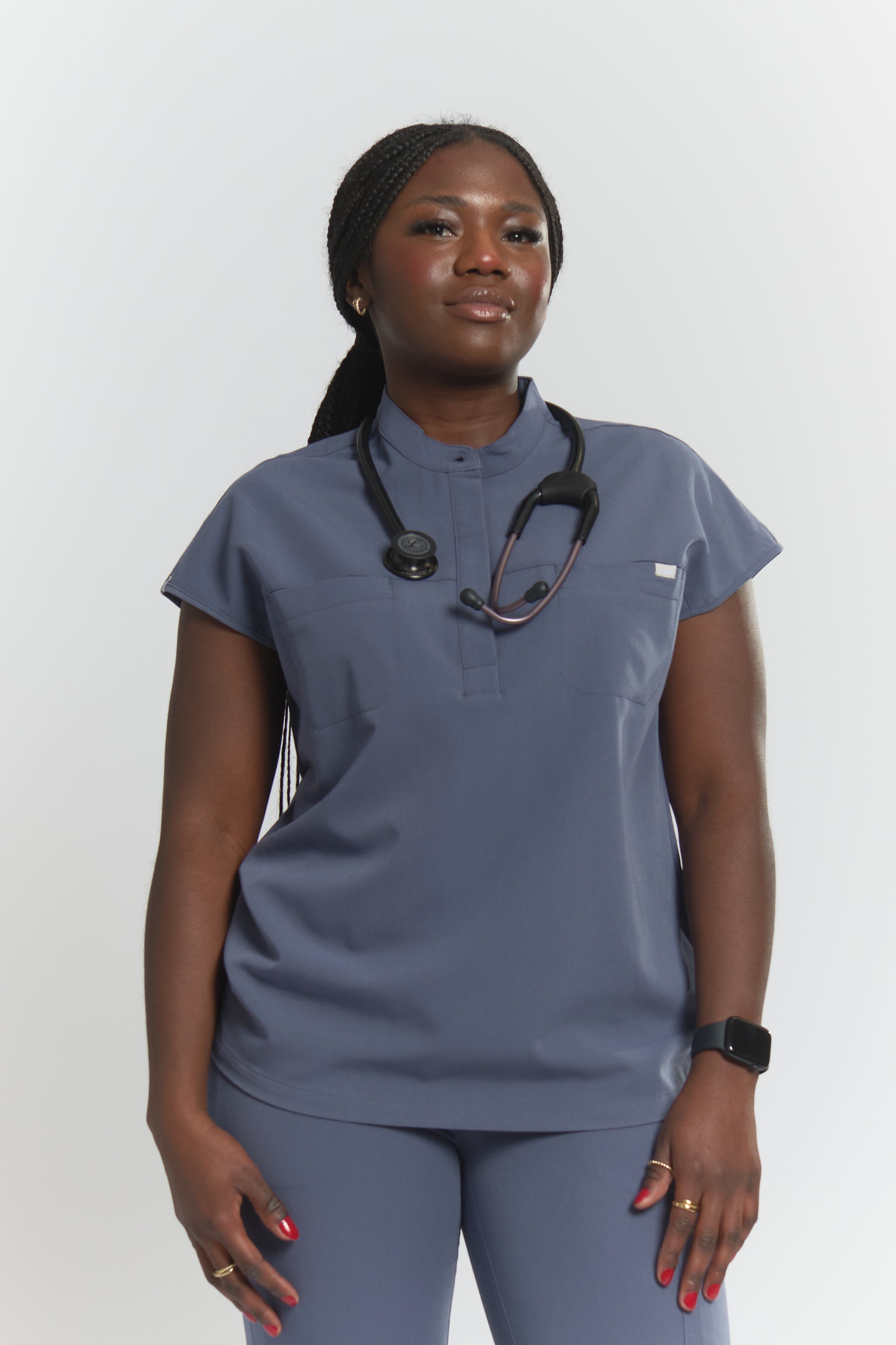 Ophelia Cap Sleeve Scrub Top - Stormy Grey