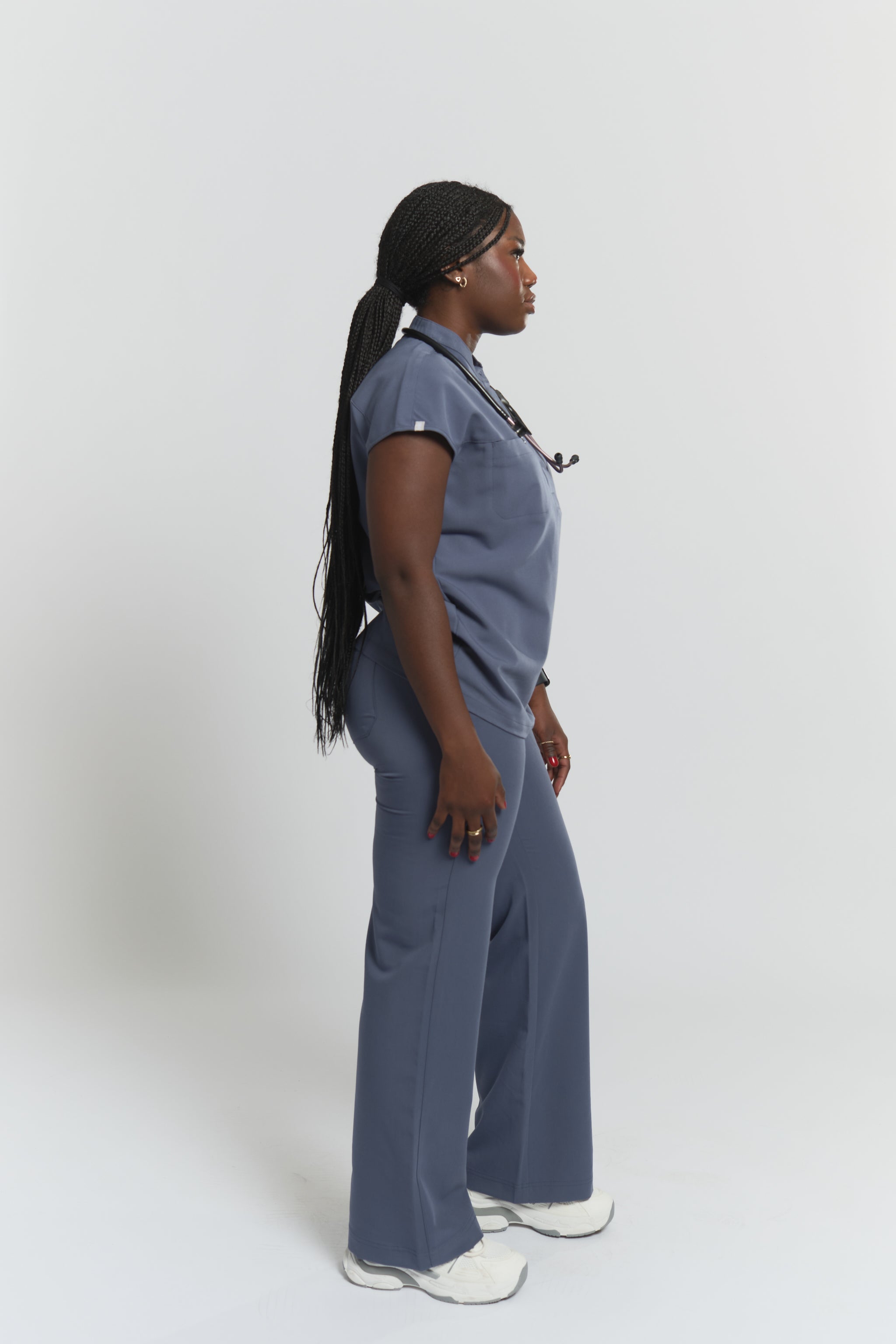 Ophelia Cap Sleeve Scrub Top - Stormy Grey