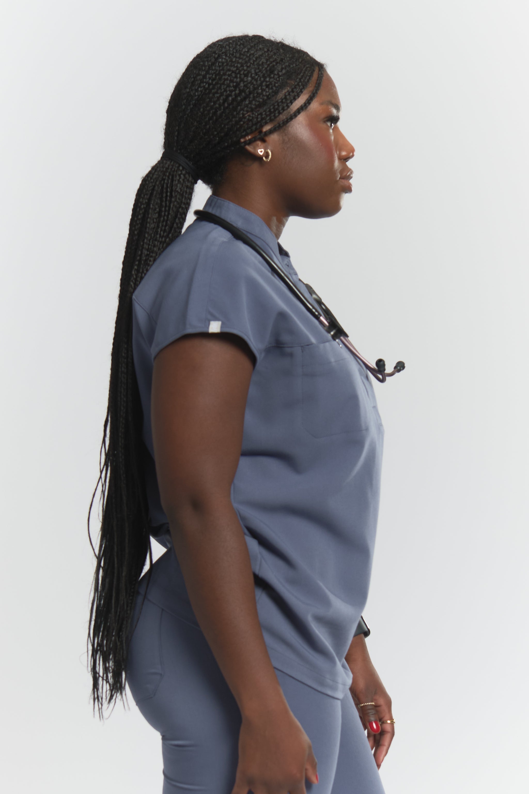 Ophelia Cap Sleeve Scrub Top - Stormy Grey