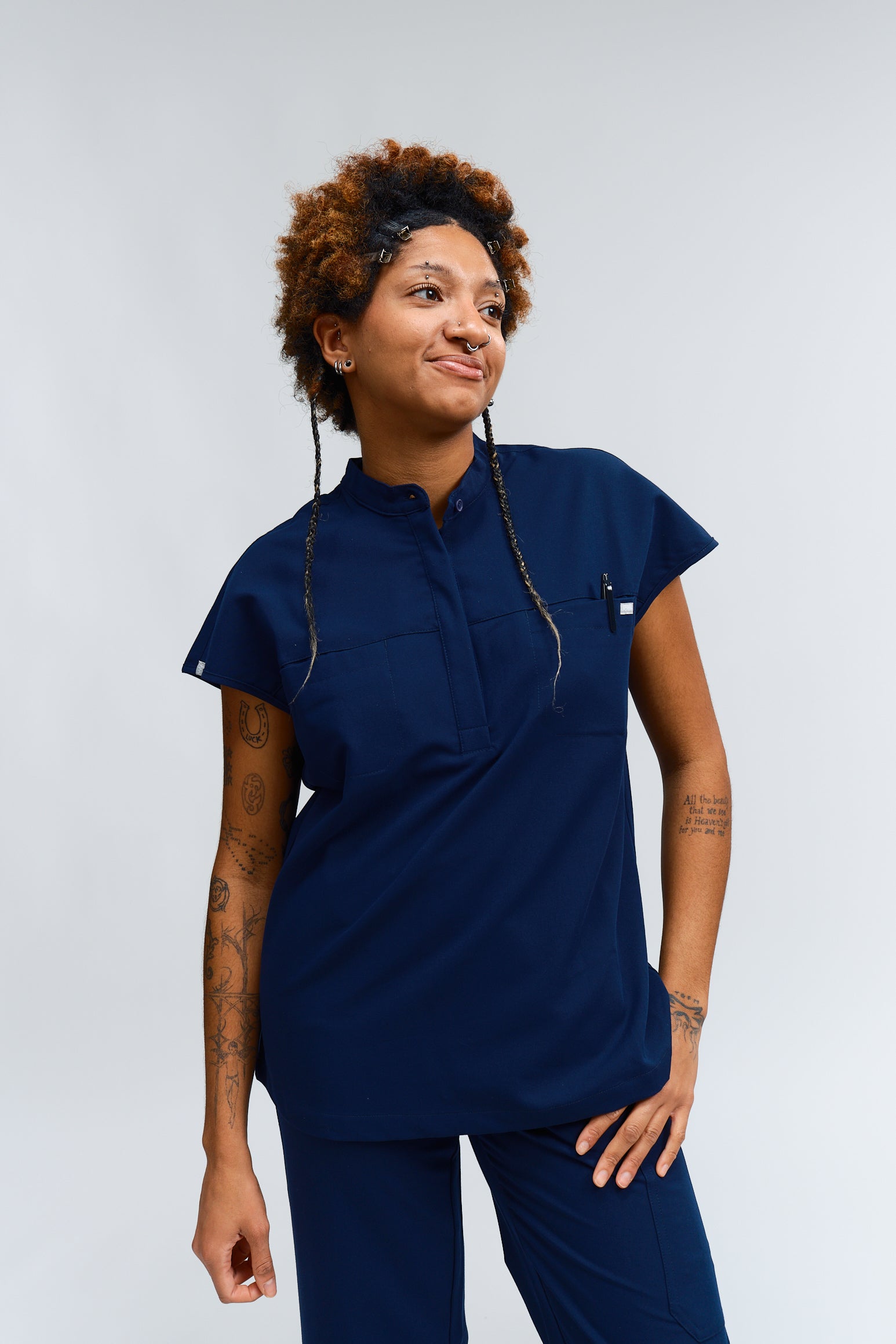 Ophelia Cap Sleeve Scrub Top - Navy