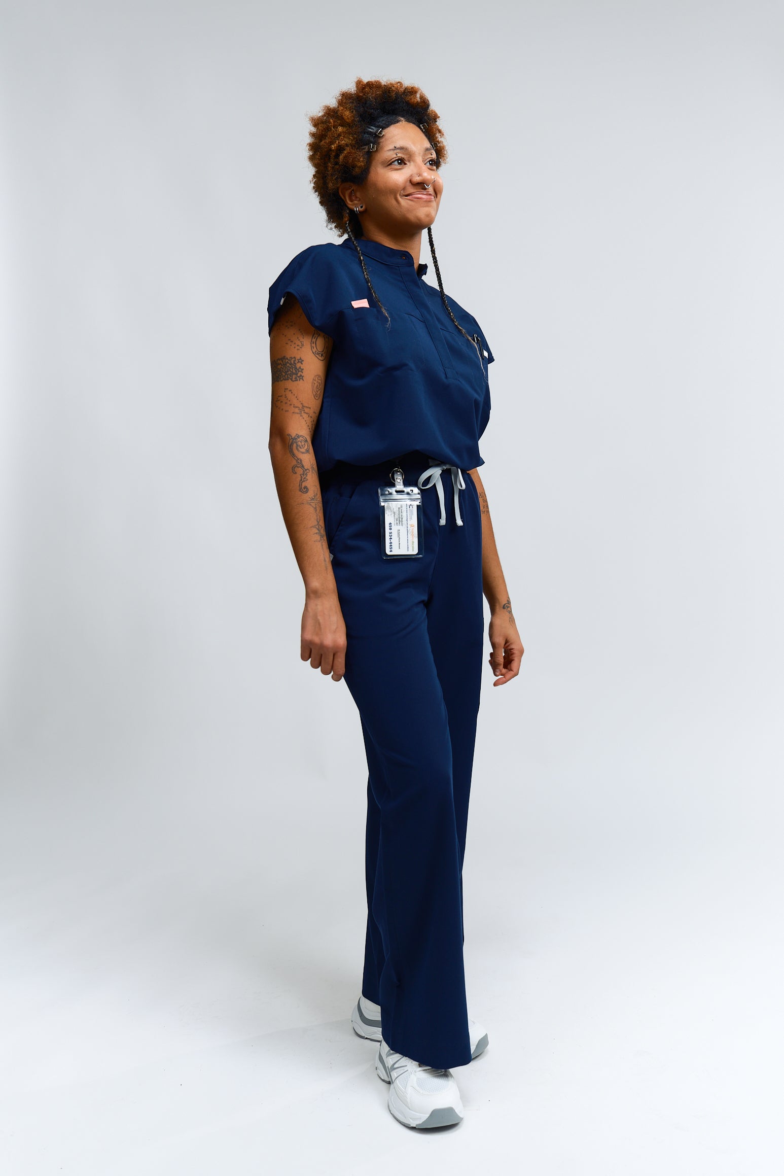 Ophelia Cap Sleeve Scrub Top - Navy