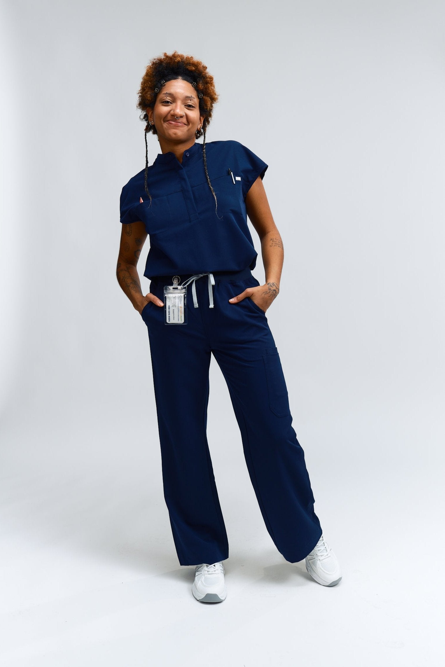Ophelia Cap Sleeve Scrub Top - Navy