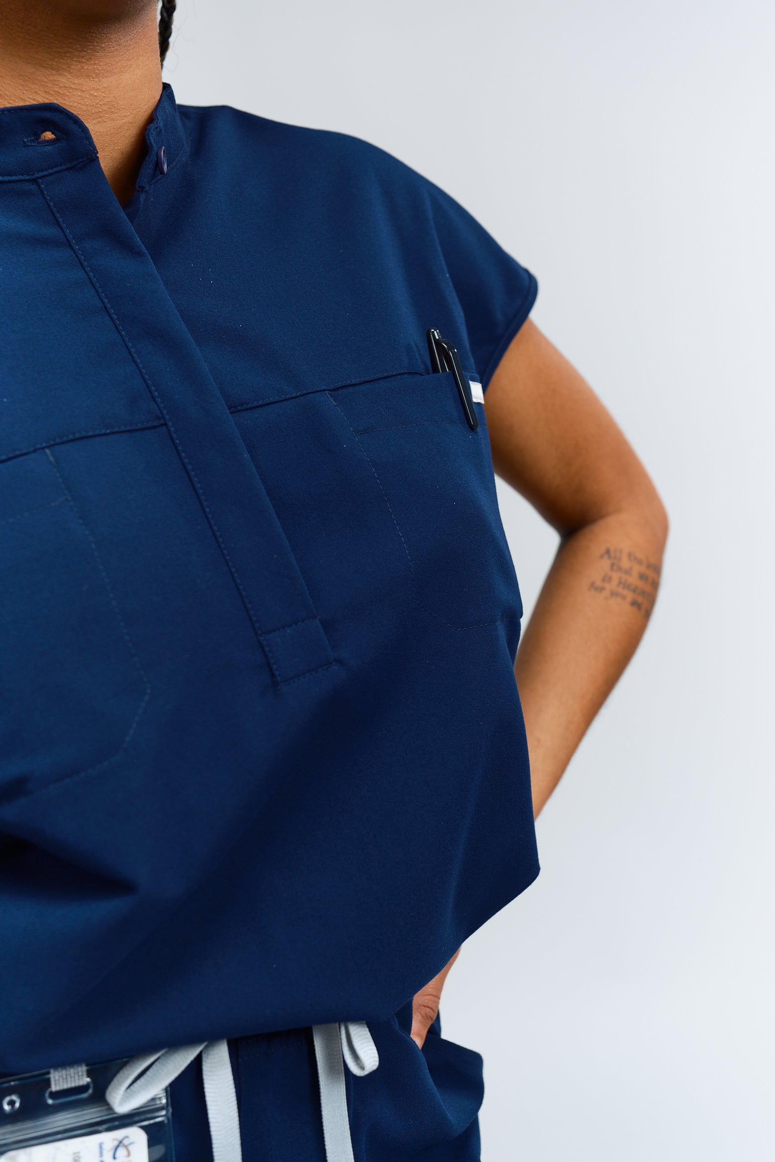 Ophelia Cap Sleeve Scrub Top - Navy