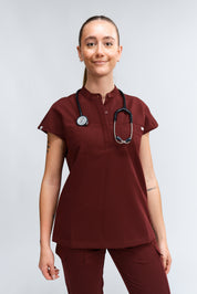 Ophelia Cap Sleeve Scrub Top - Burgundy