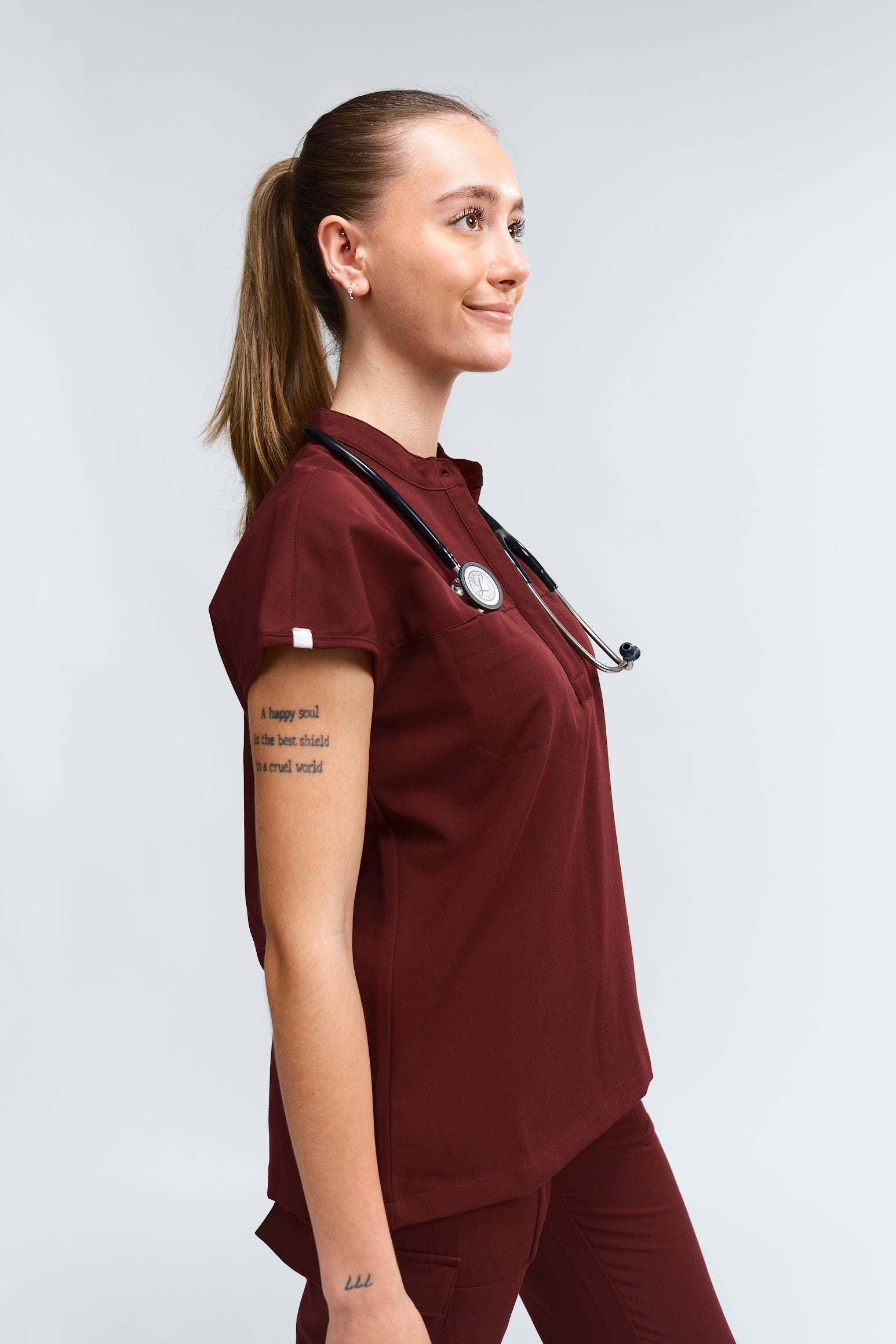 Ophelia Cap Sleeve Scrub Top - Burgundy