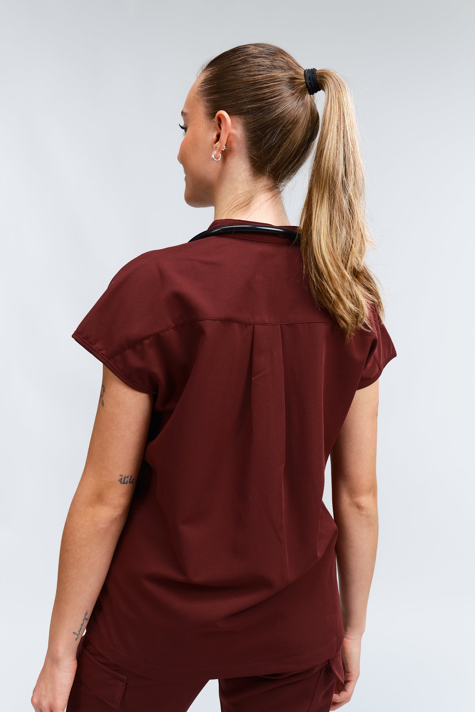 Ophelia Cap Sleeve Scrub Top - Burgundy