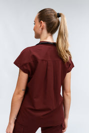 Ophelia Cap Sleeve Scrub Top - Burgundy