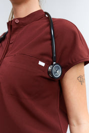 Ophelia Cap Sleeve Scrub Top - Burgundy