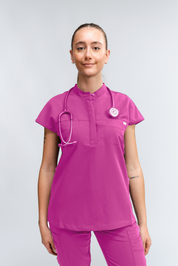 Ophelia Cap Sleeve Scrub Top - Fuchsia
