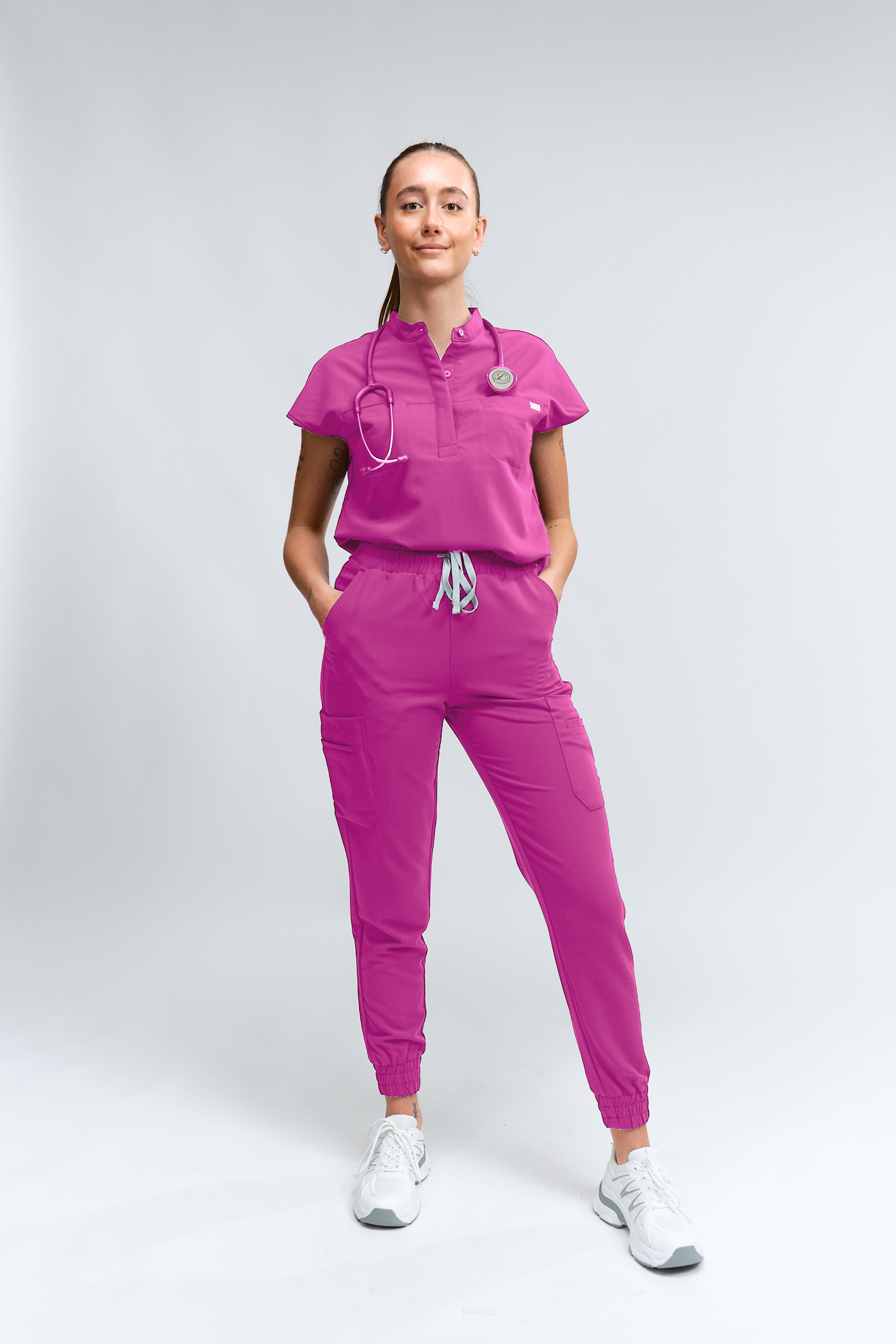 Ophelia Cap Sleeve Scrub Top - Fuchsia