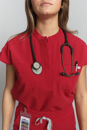 Ophelia Cap Sleeve Scrub Top - Ruby Red