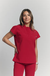 Ophelia Cap Sleeve Scrub Top - Ruby Red