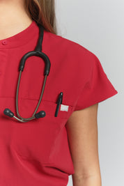 Ophelia Cap Sleeve Scrub Top - Ruby Red