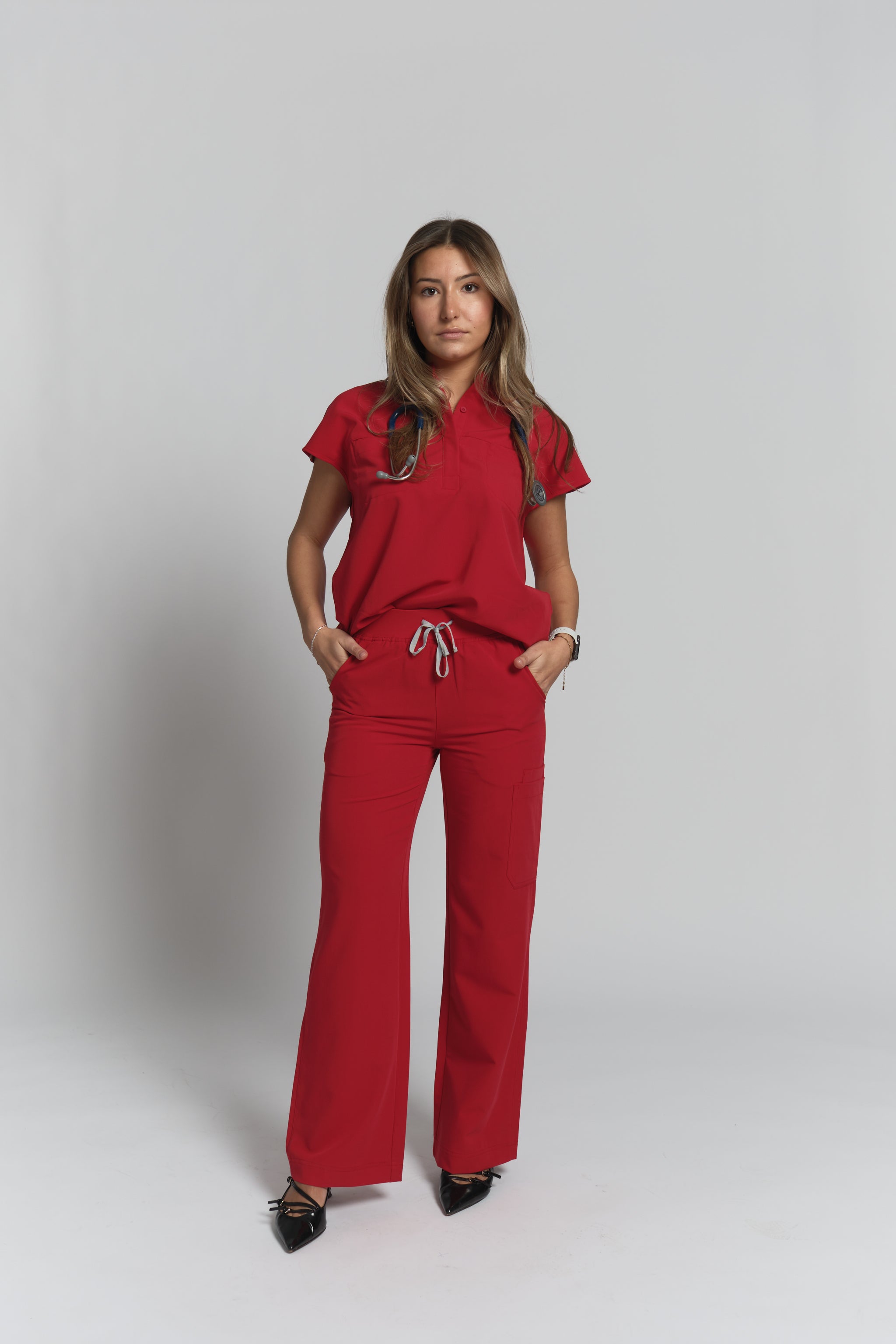 Ophelia Cap Sleeve Scrub Top - Ruby Red