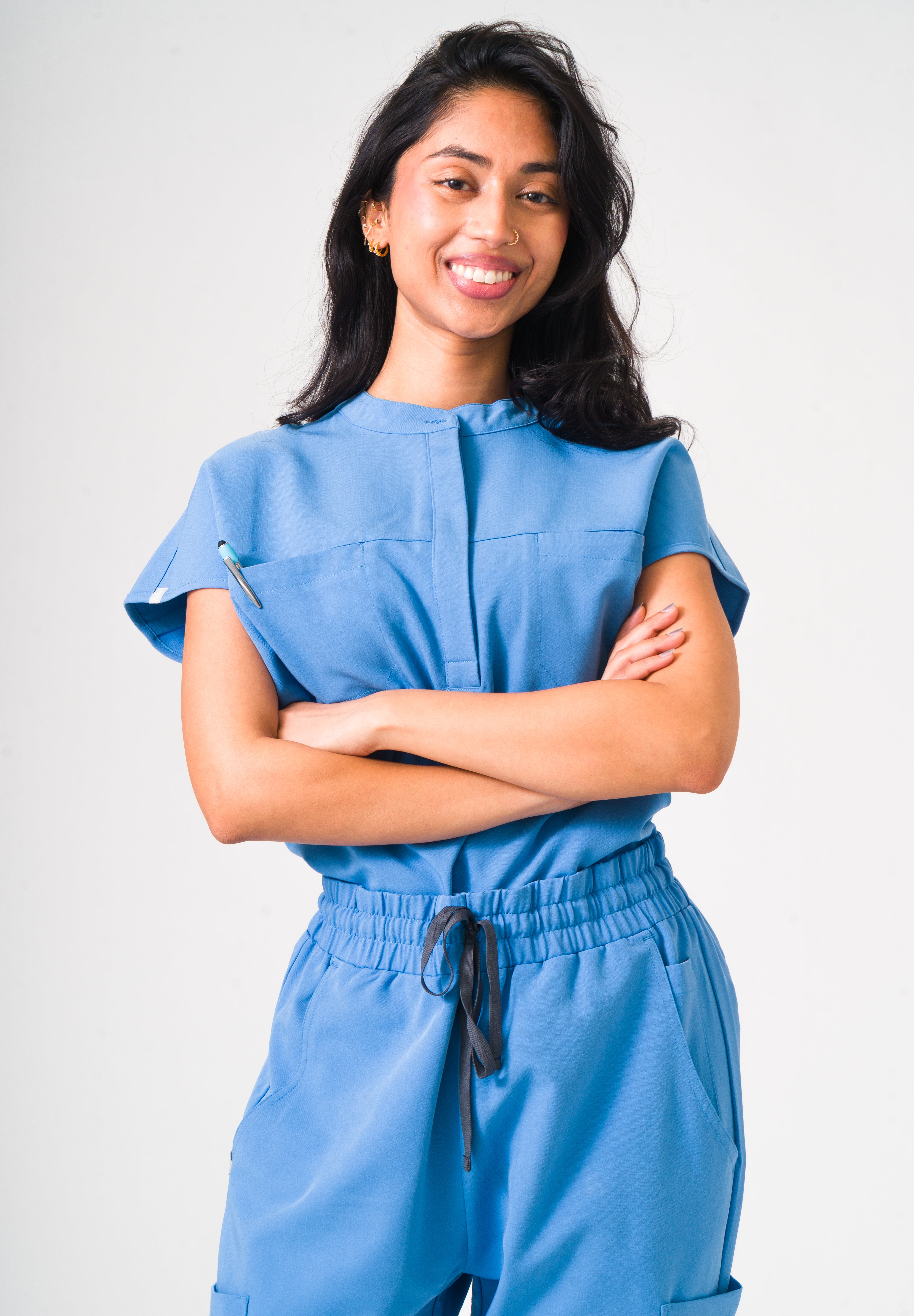 Ophelia Cap Sleeve Scrub Top - Ceil Blue