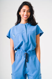 Ophelia Cap Sleeve Scrub Top - Ceil Blue