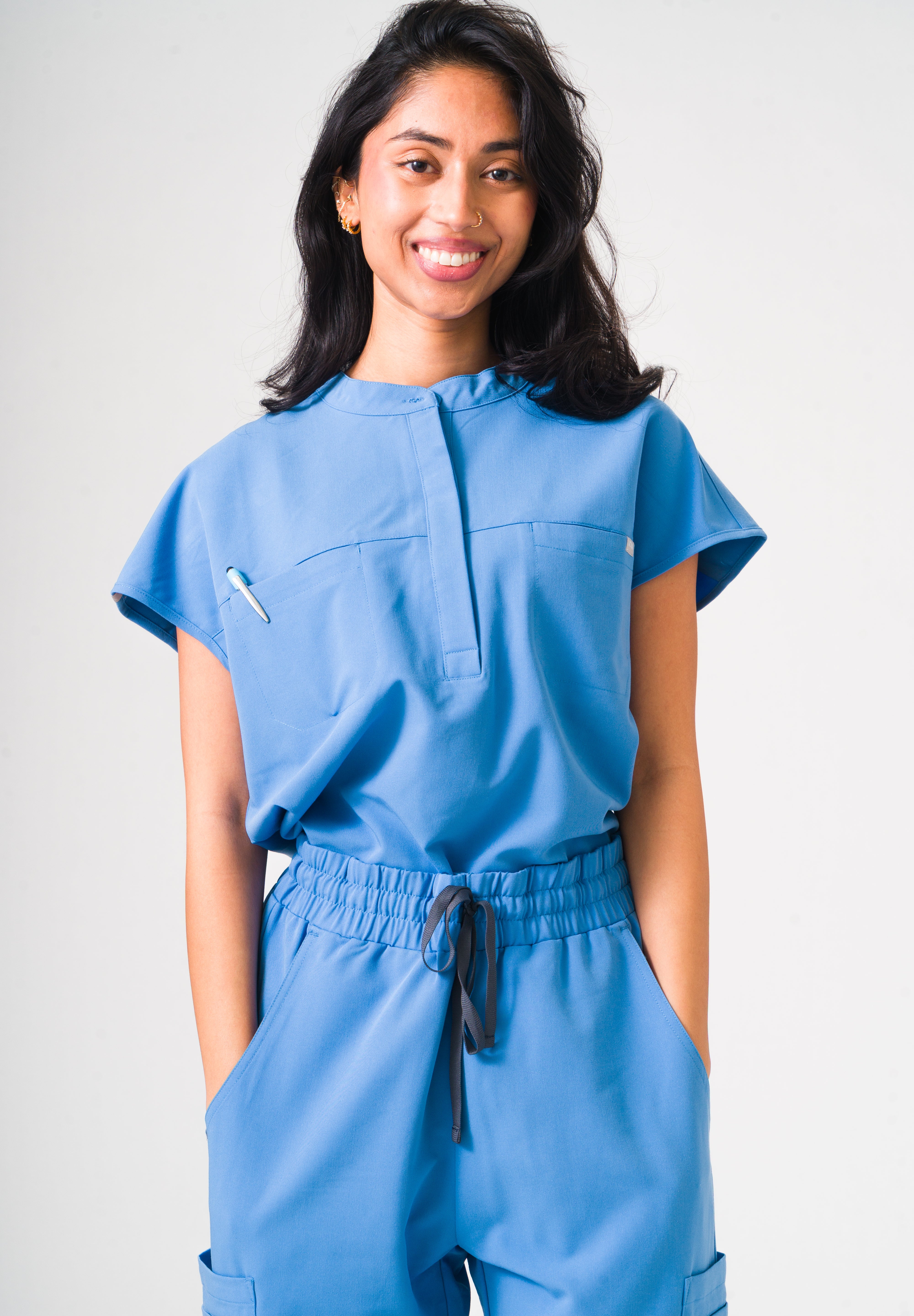 Ophelia Cap Sleeve Scrub Top - Ceil Blue