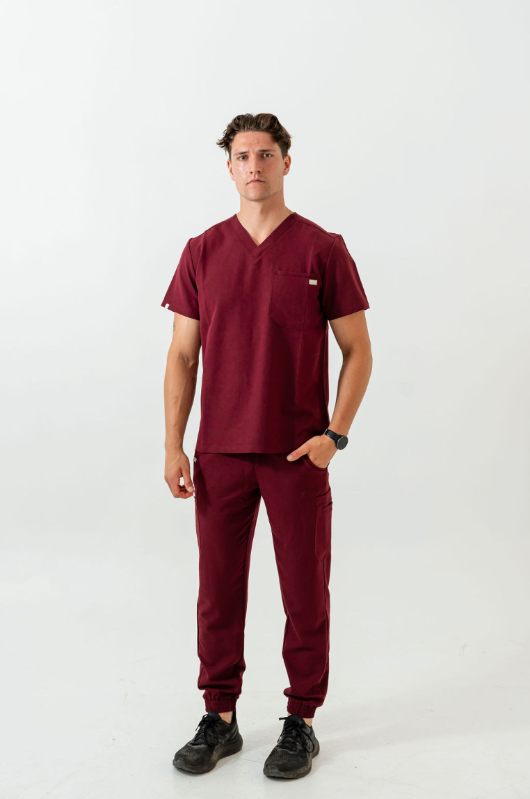 Liam Scrub Top - Burgundy