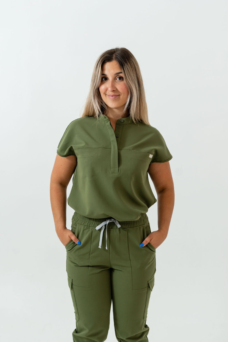 Ophelia Cap Sleeve Scrub Top - Mossy Green