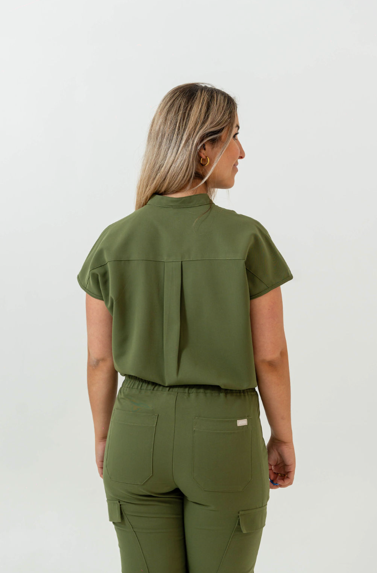 Ophelia Cap Sleeve Scrub Top - Mossy Green