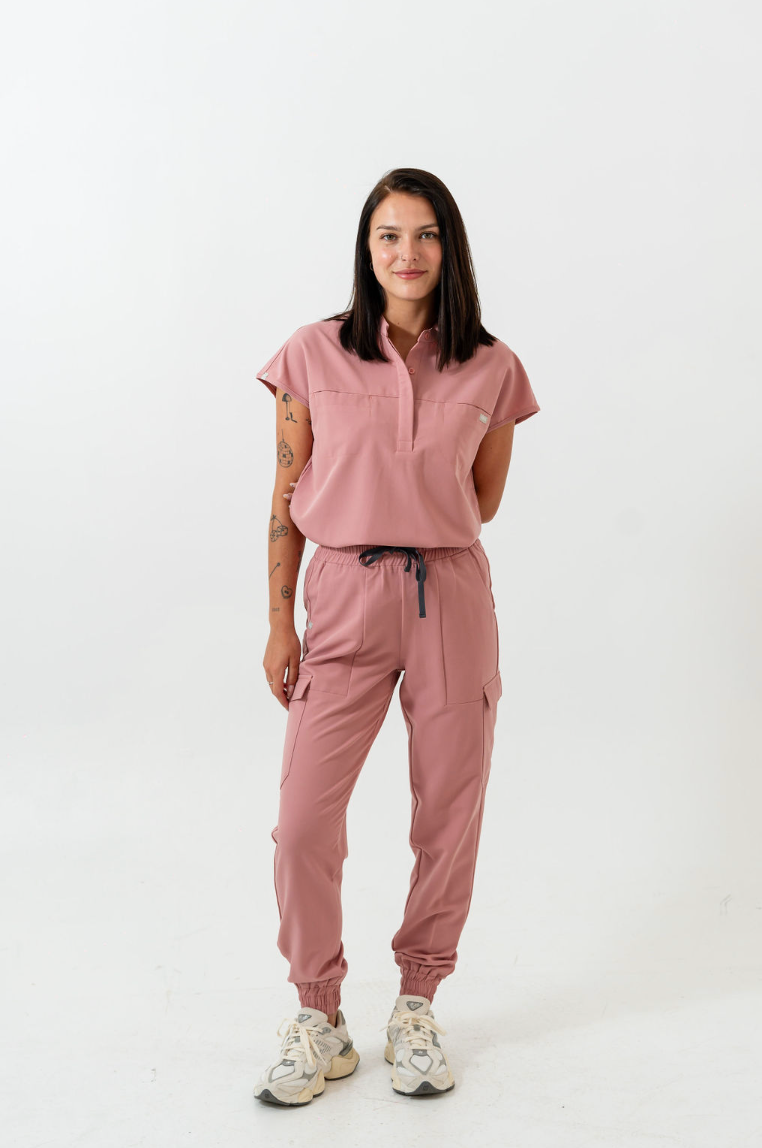 Ophelia Cap Sleeve Scrub Top - Rosewood