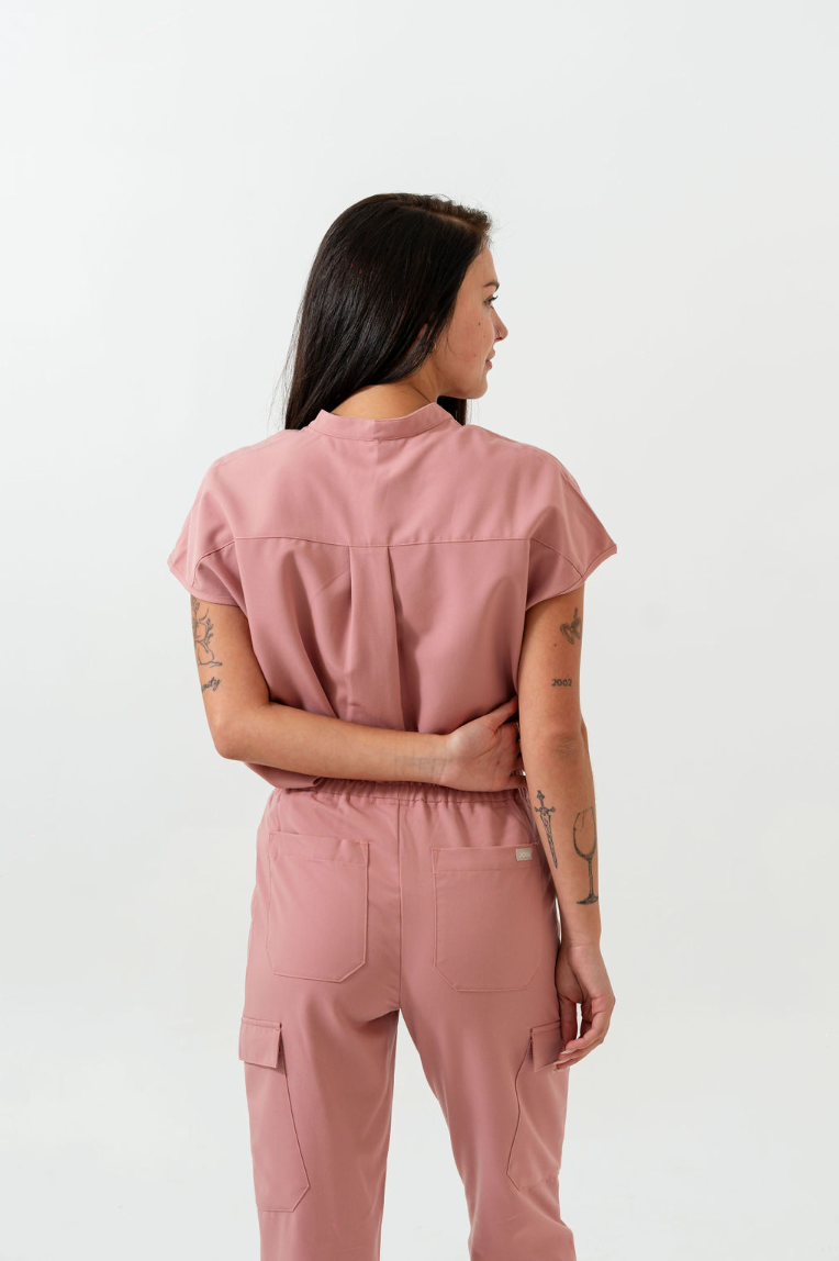 Ophelia Cap Sleeve Scrub Top - Rosewood