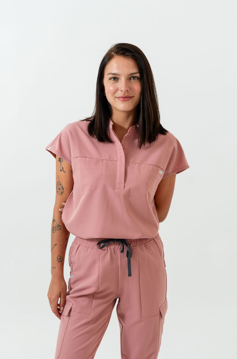 Ophelia Cap Sleeve Scrub Top - Rosewood