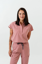 Ophelia Cap Sleeve Scrub Top - Rosewood