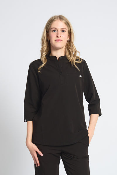 Cecilia Mid-Sleeve Scrub Top - Black
