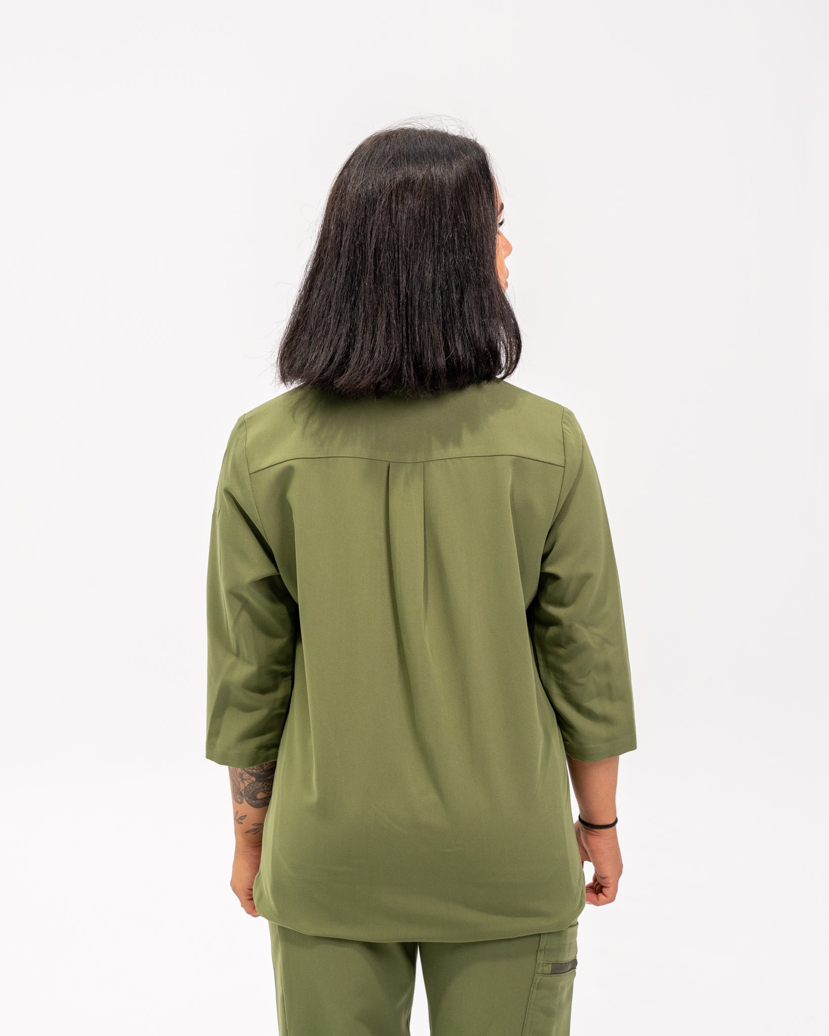 Haut d'uniforme médical à manches trois quart Cecilia - Vert Mousse