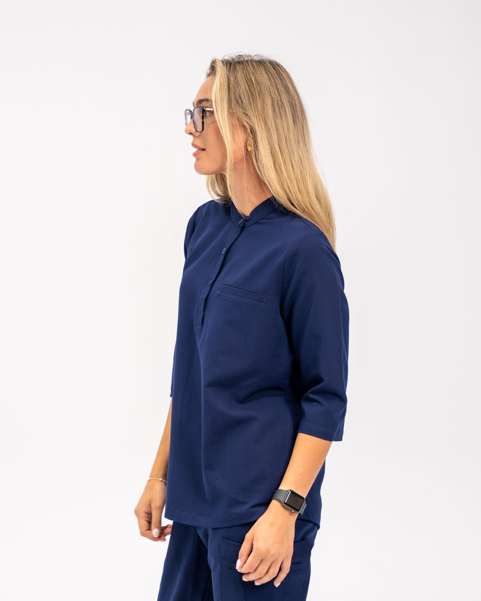 Haut d'uniforme médical à manches trois quart Cecilia - Bleu marine