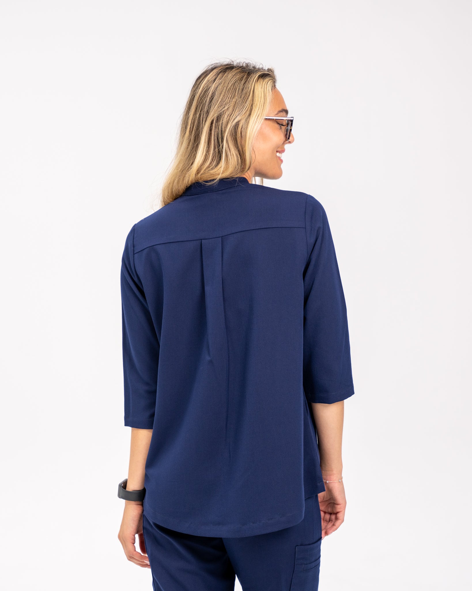 Haut d'uniforme médical à manches trois quart Cecilia - Bleu marine