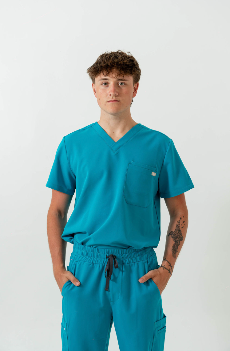 Liam Scrub Top - Cyan Blue