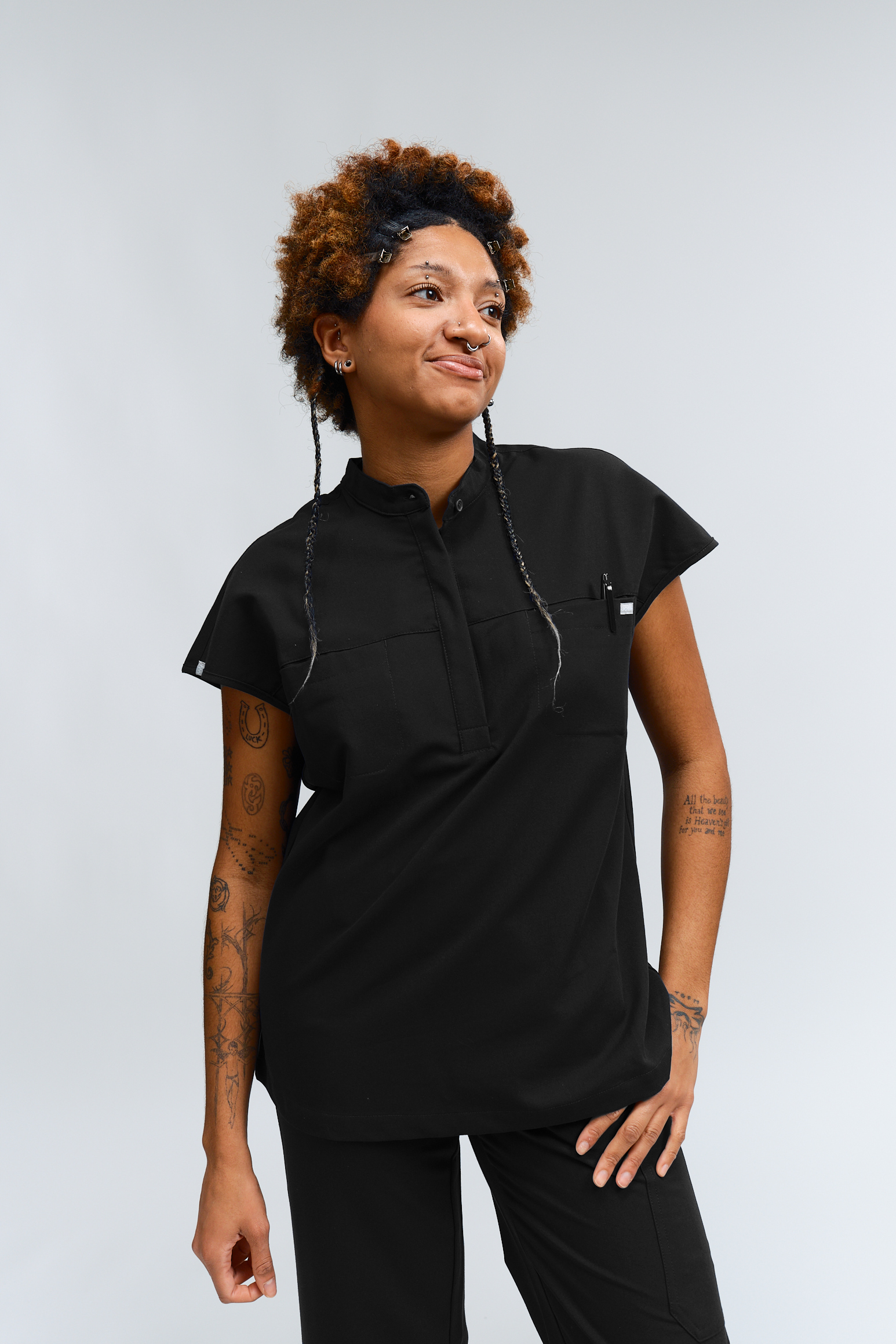 Ophelia Cap Sleeve Scrub Top - Black